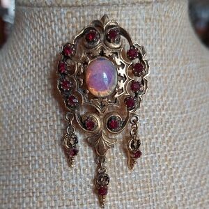 Florenza attributes faux fire opal red glass brooch pin GVC